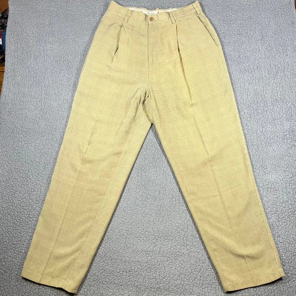 ommy Bahama Pants Mens 36 (32x31) Relaxed‎ Tan Plaid Pleated Tencel Trousers